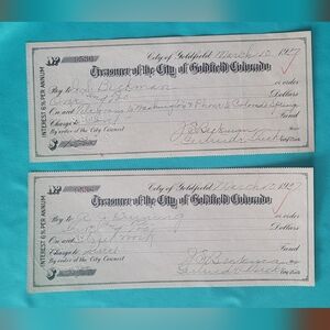 Vintage 1927 ephemera City of Goldfield, Co Treasurer receipt / interest